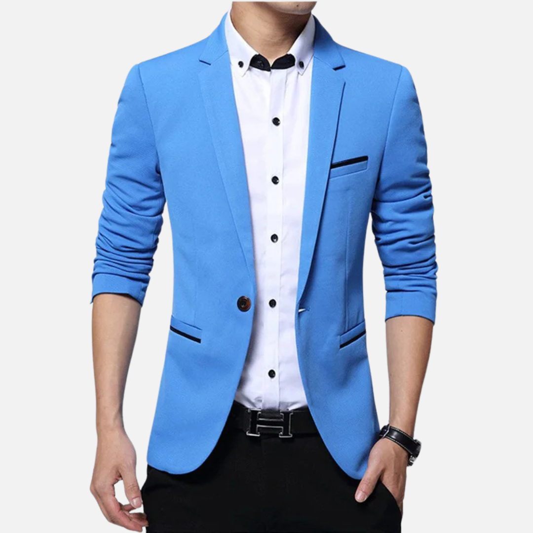 Blazer Masculino Drauffen DF146, confeccionado em algodão, com modelagem slim fit, bolsos discretos e botões sofisticados, ideal para um visual moderno e refinado.