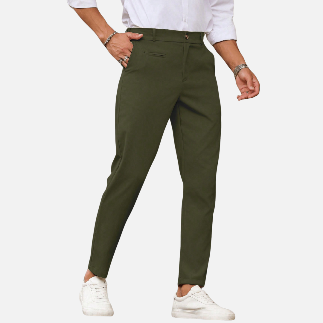 Calça Social de Alfaiataria Drauffen DF002 com corte reto, bolsos discretos e tecido de alta qualidade para um visual moderno e elegante.