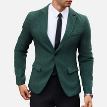 Blazer Masculino Drauffen DF149, confeccionado em poliéster, com gola virada, ajuste solto e fechamento frontal por botões, ideal para um visual sofisticado.