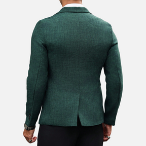 Blazer Masculino Drauffen DF149, confeccionado em poliéster, com gola virada, ajuste solto e fechamento frontal por botões, ideal para um visual sofisticado.