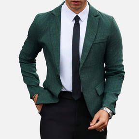 Blazer Masculino Drauffen DF149, confeccionado em poliéster, com gola virada, ajuste solto e fechamento frontal por botões, ideal para um visual sofisticado.